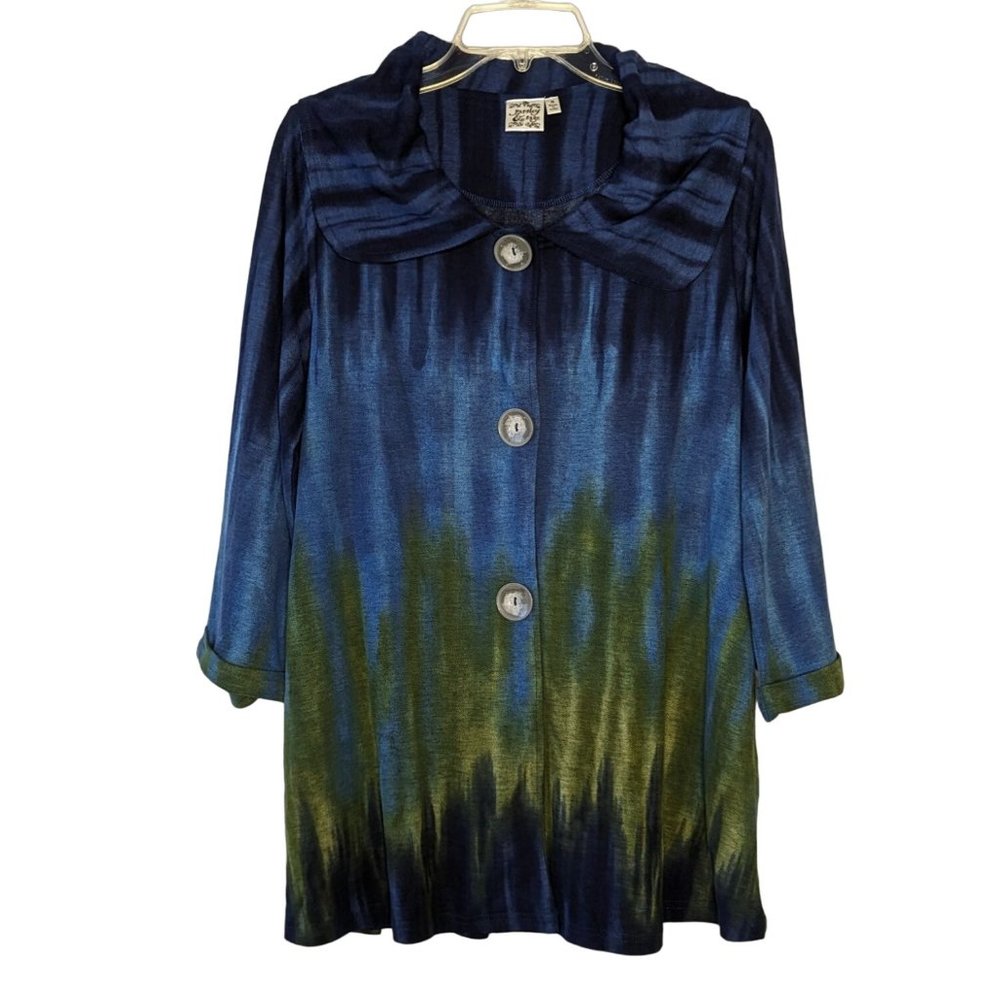 Parsley & Sage blue‎ green tie dyed 3/4" sleeve Bohemian snap buttons Tunic S - Picture 5 of 6